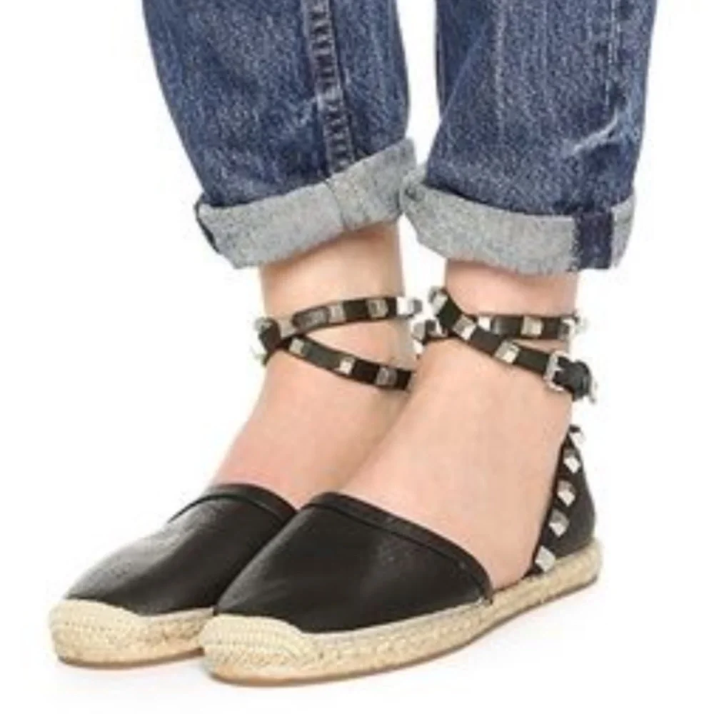 NIB $175 Rebecca Minkoff Gilles Studded Espadrille Flat, Black, Size 7!